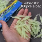 MrLurion 100pcs 4.8cm 0.5g soft artificial shrimp lure baits ,luminous prawn worm bass pike trout lure fishing baits