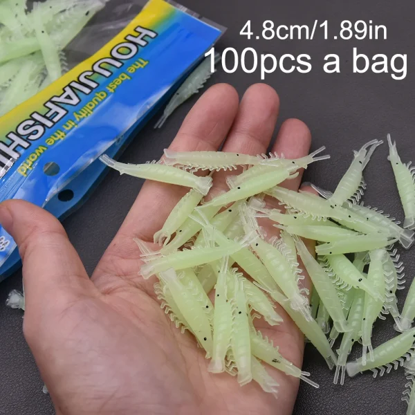 MrLurion 100pcs 4.8cm 0.5g soft artificial shrimp lure baits ,luminous prawn worm bass pike trout lure fishing baits