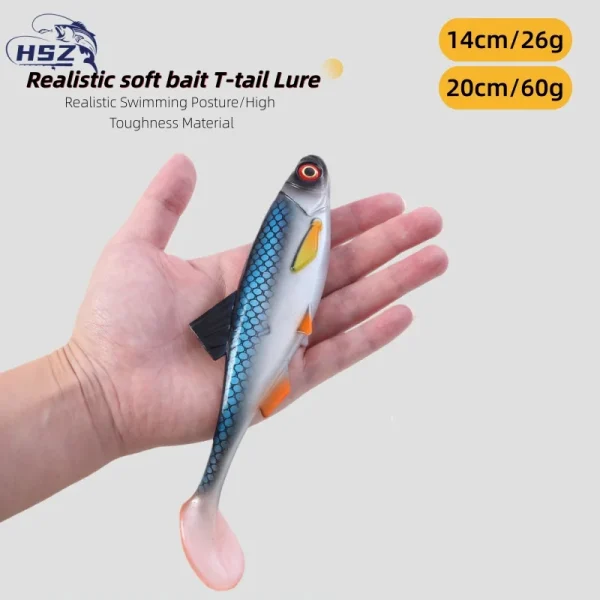 1Pc 14cm/26g 20cm/59.5g Big Size Swimbait Soft Bait Lifelike Artificial Fishing Gear for Freshwater Saltwater Bass Sea Fishing