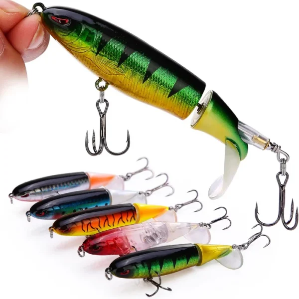 1-8Pcs Topwater Fishing Lure Whopper Popper Artificial Bait Hard Plopper Soft Rotating Tail Fishing Tackle Fishing Bait