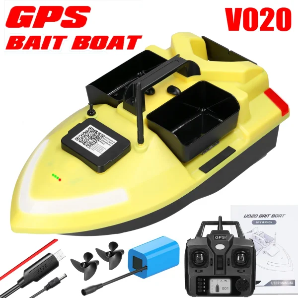 V020 GPS Fishing Bait Boat 500m Remote Control Dual Motor Fish Finder 2KG Loading Automatic Cruise/Return/Route RC Bait Boat