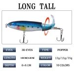 1-8Pcs Topwater Fishing Lure Whopper Popper Artificial Bait Hard Plopper Soft Rotating Tail Fishing Tackle Fishing Bait - Imagine 3